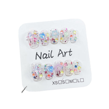 Summer Fresh Ice Transparent Handmade Wear Armor Flash Cute Short Nail Stickers Wearable Nail Sticker Wholesale