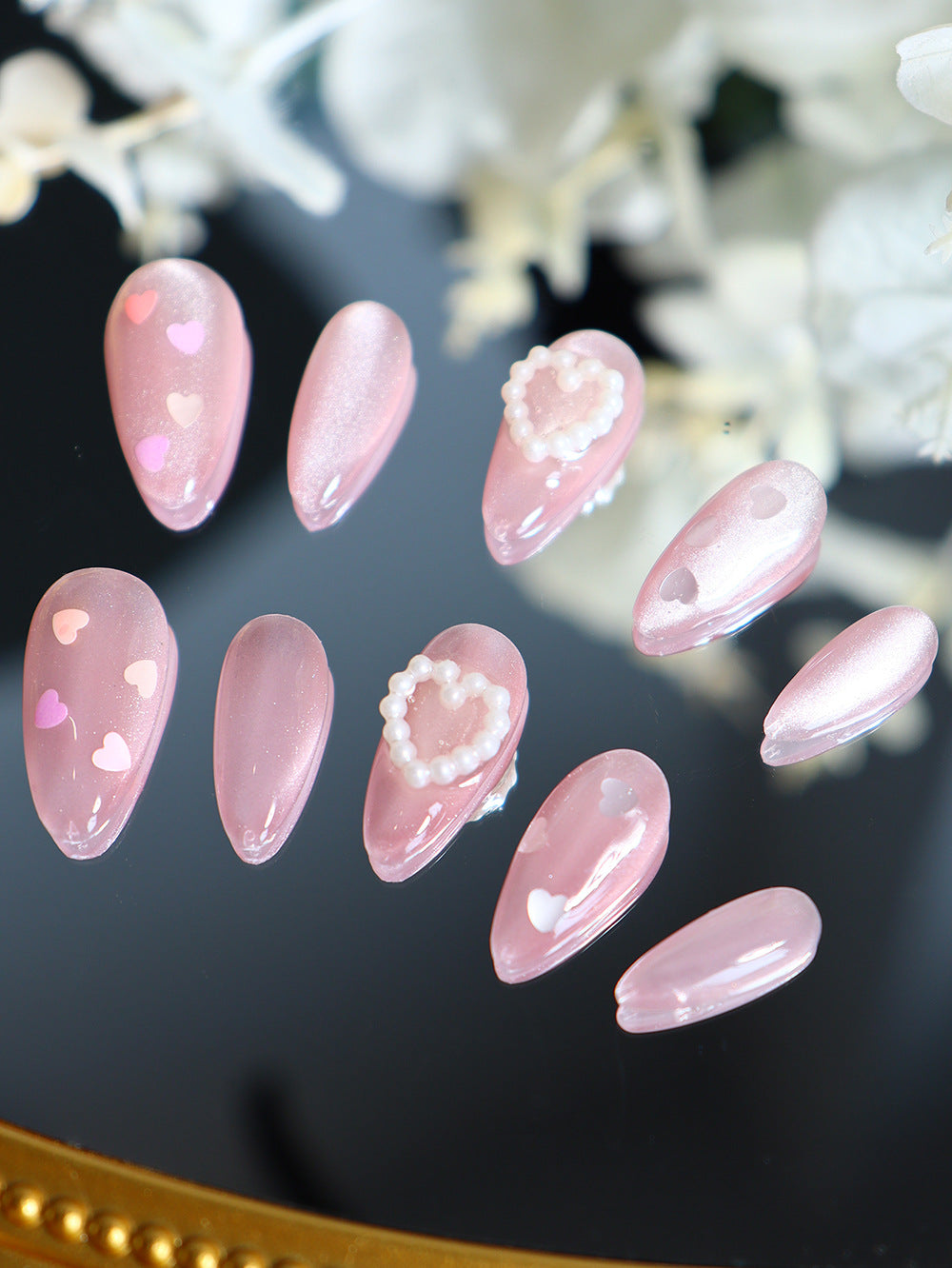 Thin and Glittering Pink Love Cat Eye Wear Nail Pearl Simple Sweet Pure Cute Sweet Girl Nail Stickers A300