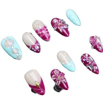 Hot Sale Handmade Wearing Nail Painted Flower Three-Dimensional Crystal Ice Flower Ink Blue Color Jumping Texture Nail Stickers