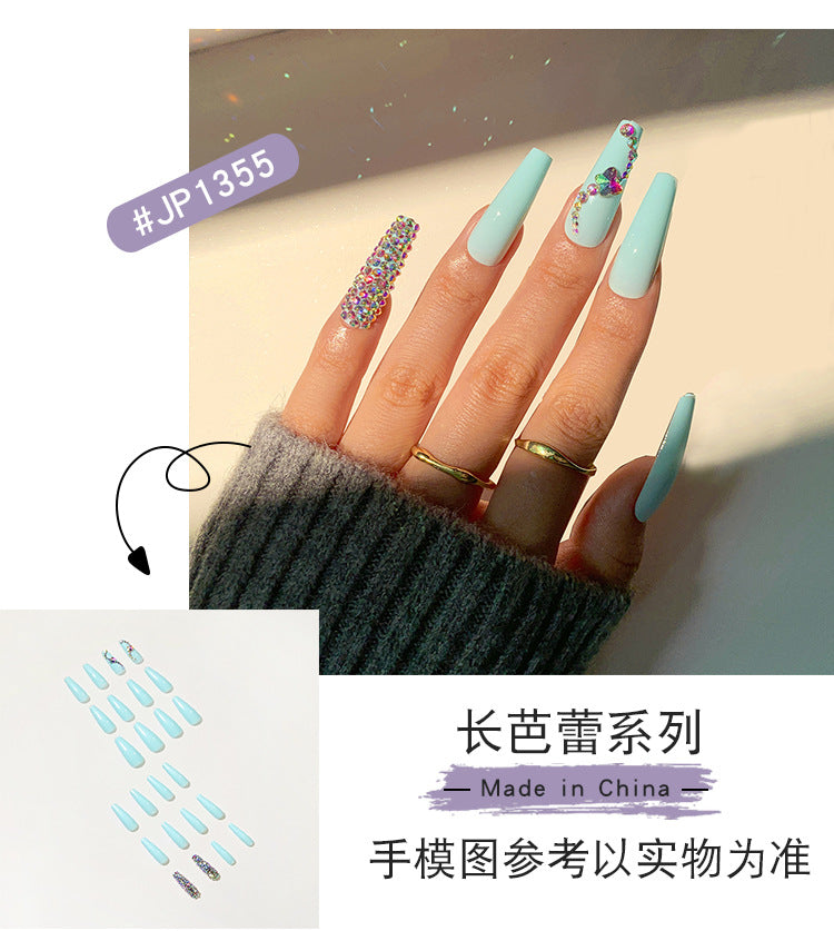 Wearing Nail Full Diamond Series Manicure Tiffany Blue Nail Patch nails Exclusive for Cross-Border Wear Armor Wholesale