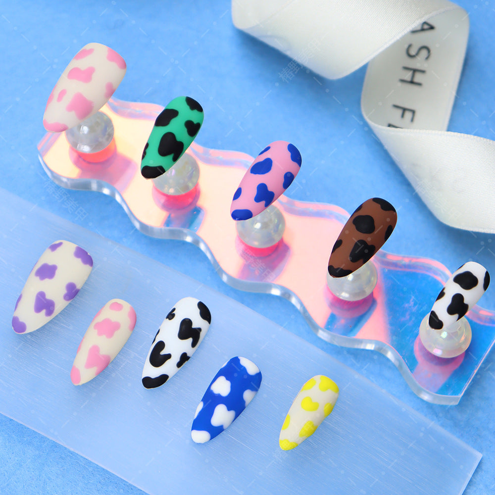 Cross-Border Supply Nail Stickers Summer Dopamine Frosted Advanced Texture Hand Painted Cows Pattern Wear Armor One Piece Dropshipping