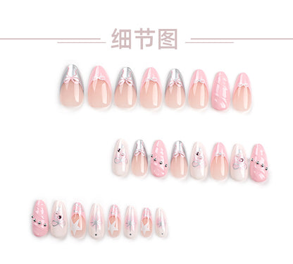 European, American and French Style Wear Nail Tip3D Pink Fake Nails Nail Stickers Removable Finished Product24Piece Nail Tip Wholesale