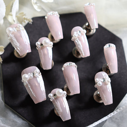 Pink Wedding Armor Wear Nail Pearl Wedding Dress Sweet Angel Wings Light Luxury Three-Dimensional Plaster Handmade Nail Stickers