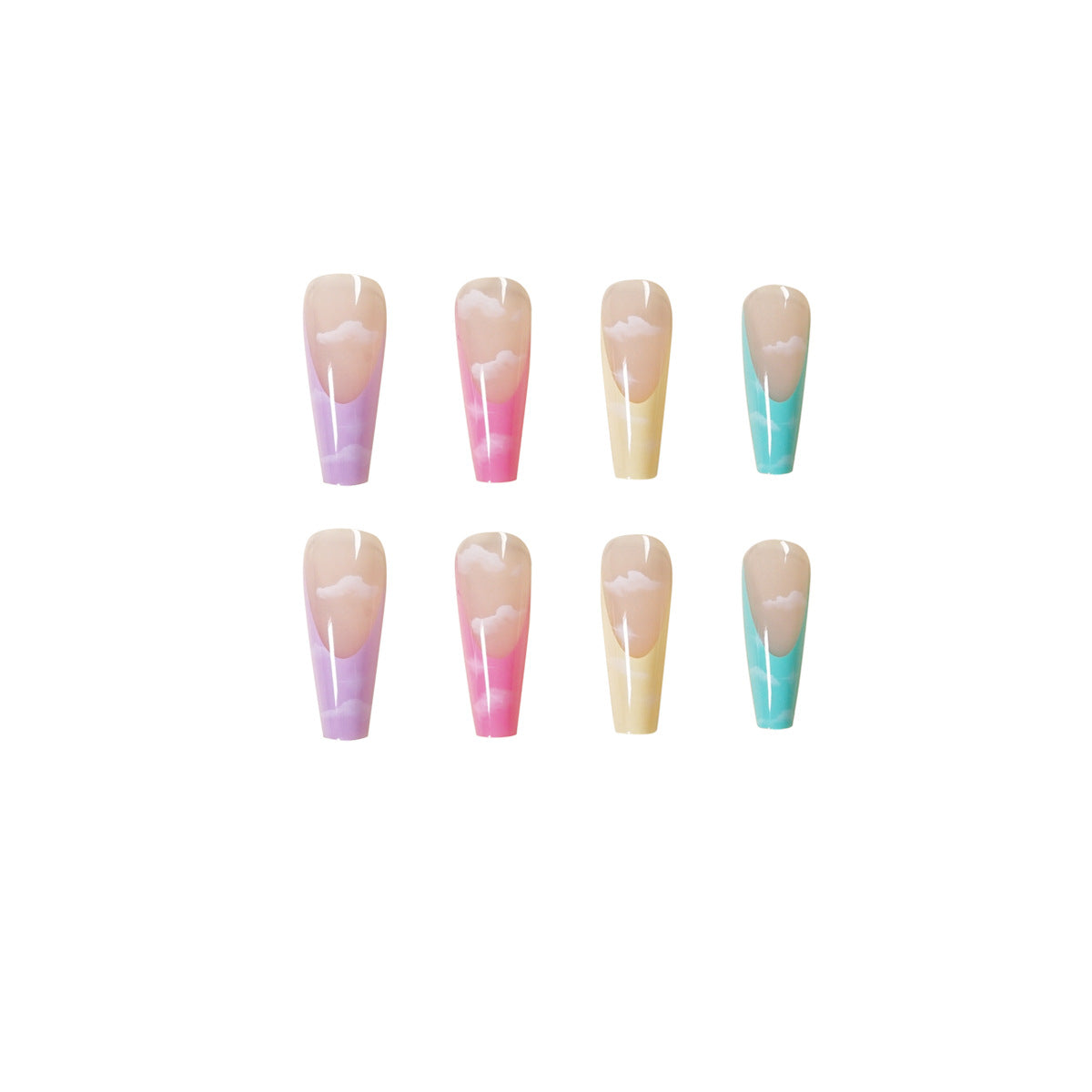 Rainbow Series French Cotton Clouds Foreign Trade Direct Supply Wear Finished Nail Beauty Fake Nails Nail Stickers Nail Patch