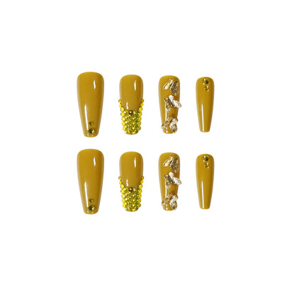 Mustard Yellow Full Diamond Wear Nail Butterfly Manicure French Nail Patch White Nail Stickers Wear Nail Beauty Wholesale