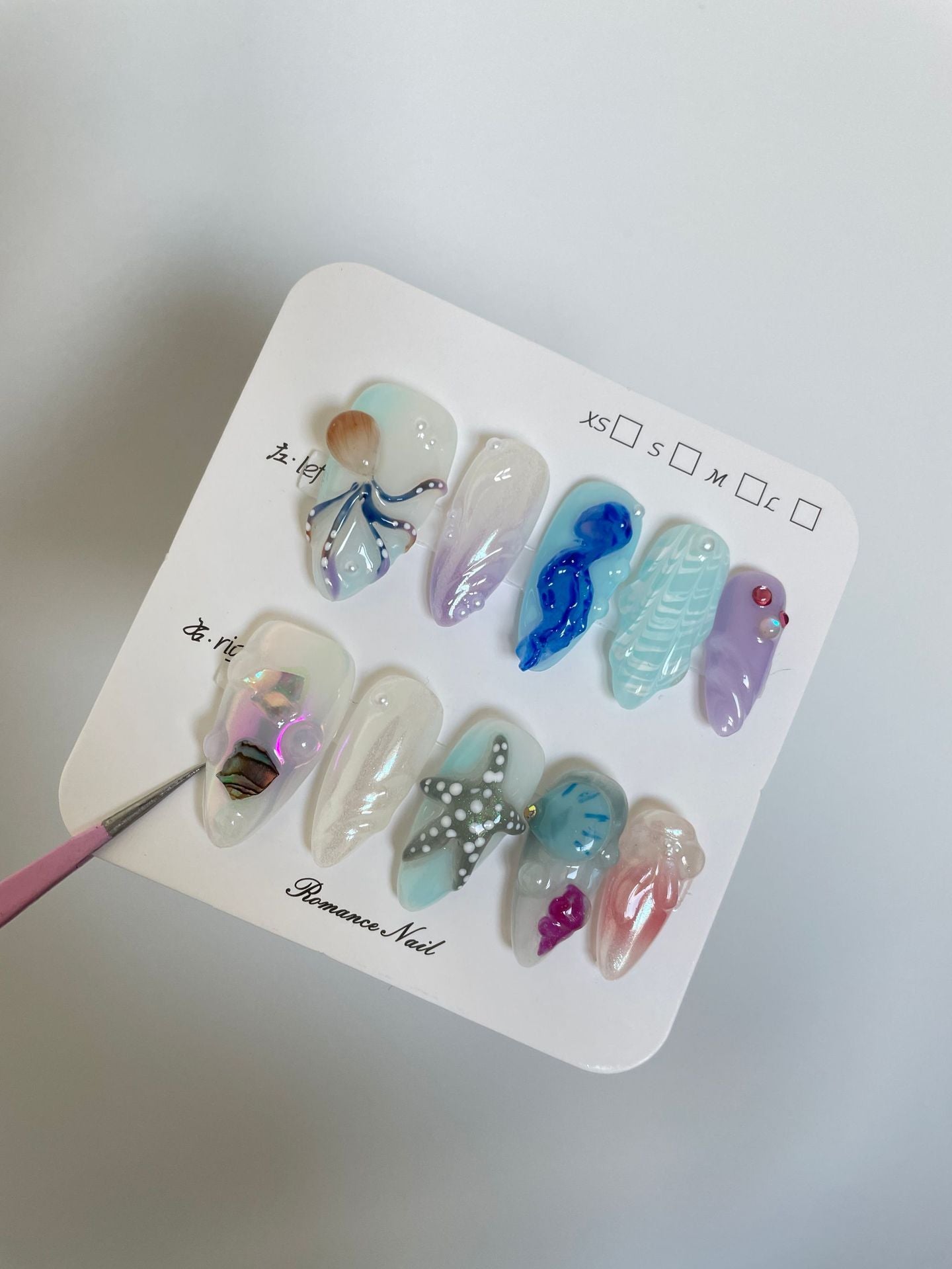 Cross-Border European and American Hot Hot-Selling Hand-Painted Happy Underwater World Hot-Selling Hot-Selling Pinch White High-Grade Long Manicure