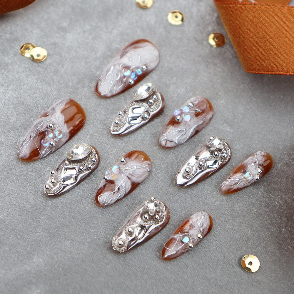 New Autumn and Winter White Wear Armor Amber Blooming Small Steel Ball Chain Style Super Handmade UV Nail Beauty Patch