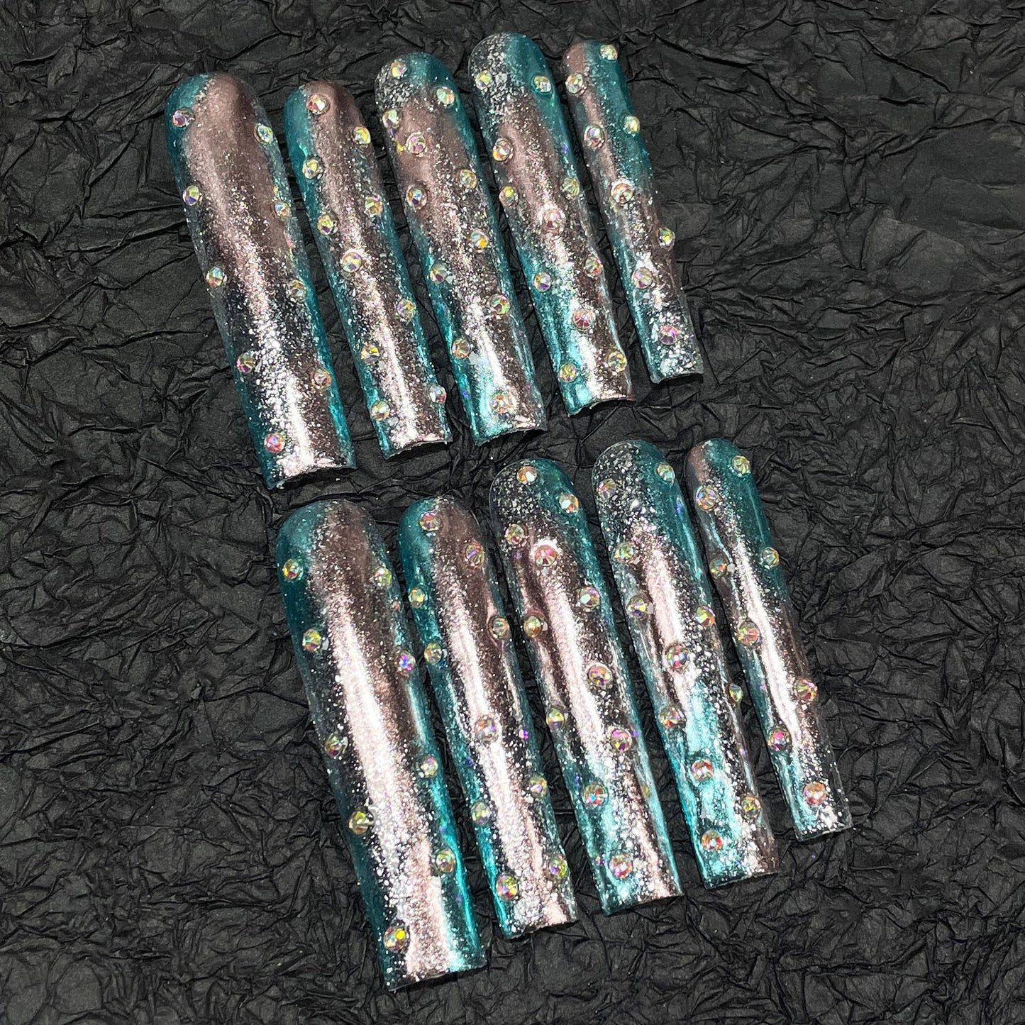 European and American Super Long Water Pipe Nail Art Pink Blue Two-Tone Gradient Hand-Worn Nail Cross-Border Long Finished Nail Art Wholesale