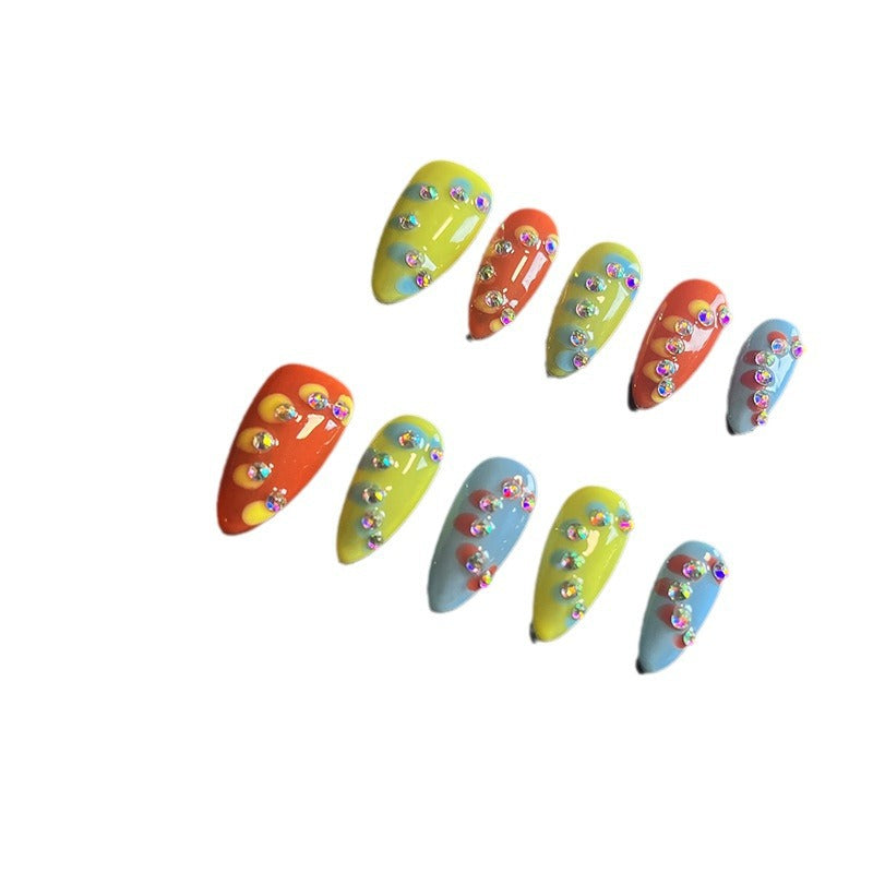 Hot Selling European Short Summer Dopamine Almond Nail Handmade Wear Nail Nail Piece