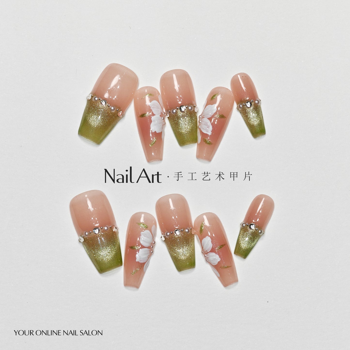 Handmade Wear Armor Handmade Nail Stickers Nail Tip High-Grade Nail White French Cat's Eye Fake Nails Wholesale