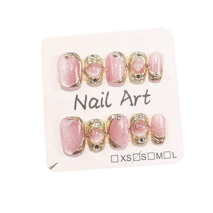 Buchelati Manicure Crystal Cat's Eye Magic Mirror Effect Powder Advanced White Short Handmade Wear Nail Wear Nail Sticker