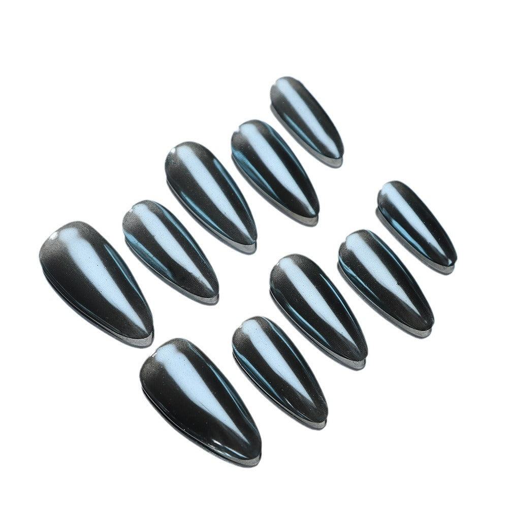 Classic Pure Blue Metal Almond-Shaped Hand-Worn Armor European and American Rock Fashion Nail Stickers All-Matching