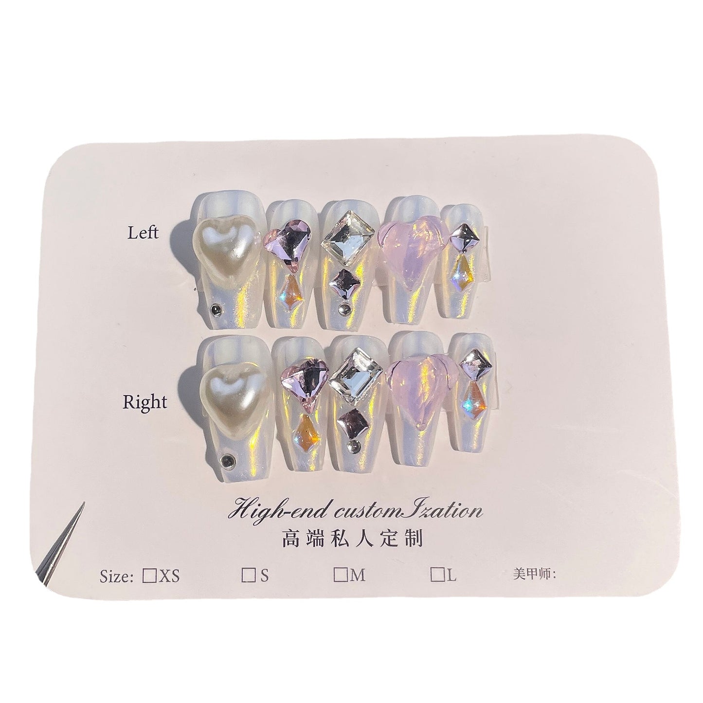 Handmade Wear Armor Aurora Love Sweet Cute Manicure Mid-Length Wearable Nail Tip Finished Product Fake Nail Patch