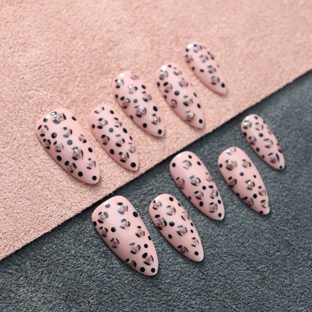 New Sweet Cool Sweet Milk Leopard Pink Hand-Worn Armor European and American Leopard Print Y2K Nail Patch Hand-Painted Fake Nail Tip