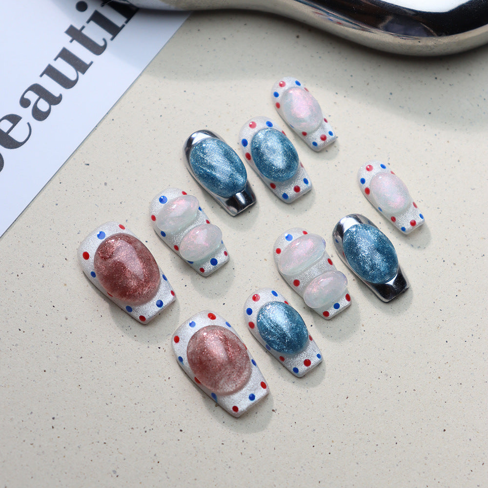 Manufacturer Nail Stickers Wear Armor Advanced Boutique Summer Crystal Three-Dimensional Polka Dot Magic Mirror Effect Powder ins Finished Manicure