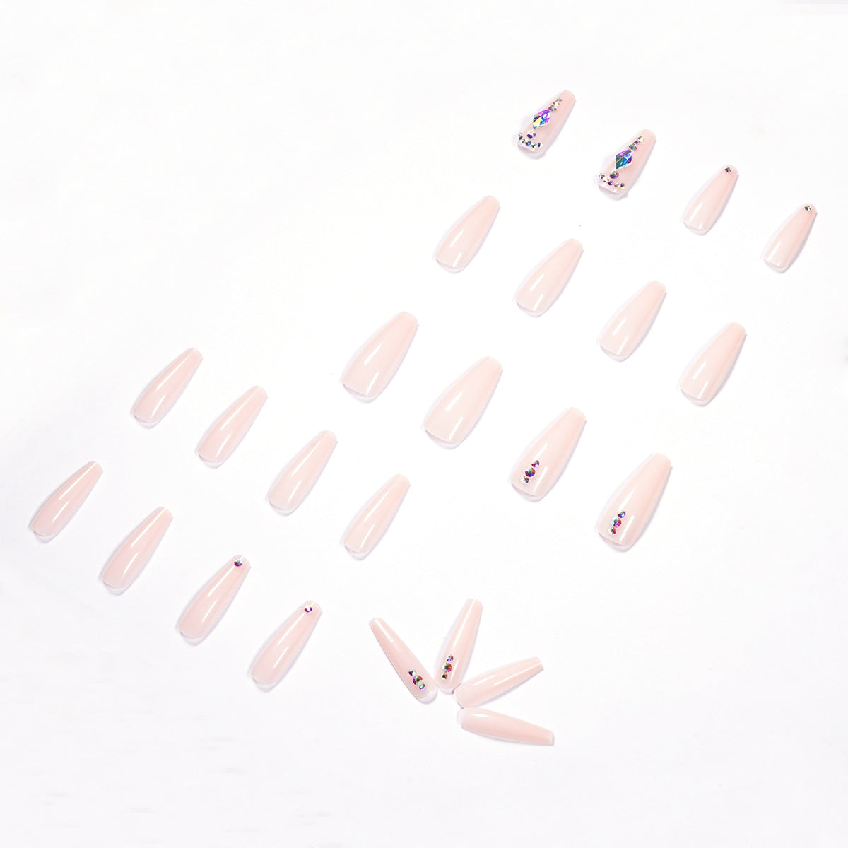 Nude Color Long T Diamond Diamond Wear Finished Nail Beauty Fake Nails Nail Stickers Nail Patch Foreign Trade Cross-Border Direct Supply