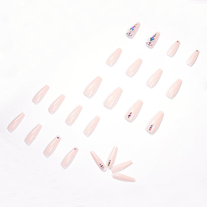 Nude Color Long T Diamond Diamond Wear Finished Nail Beauty Fake Nails Nail Stickers Nail Patch Foreign Trade Cross-Border Direct Supply