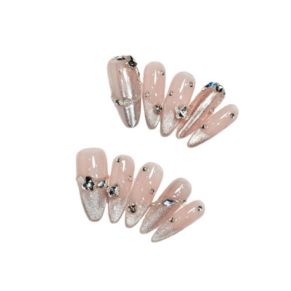 Handmade Wear Armor High Sense Autumn and Winter Cat Eyes White Cute Butterfly Nail Stickers Handmade Fake Nail Tip