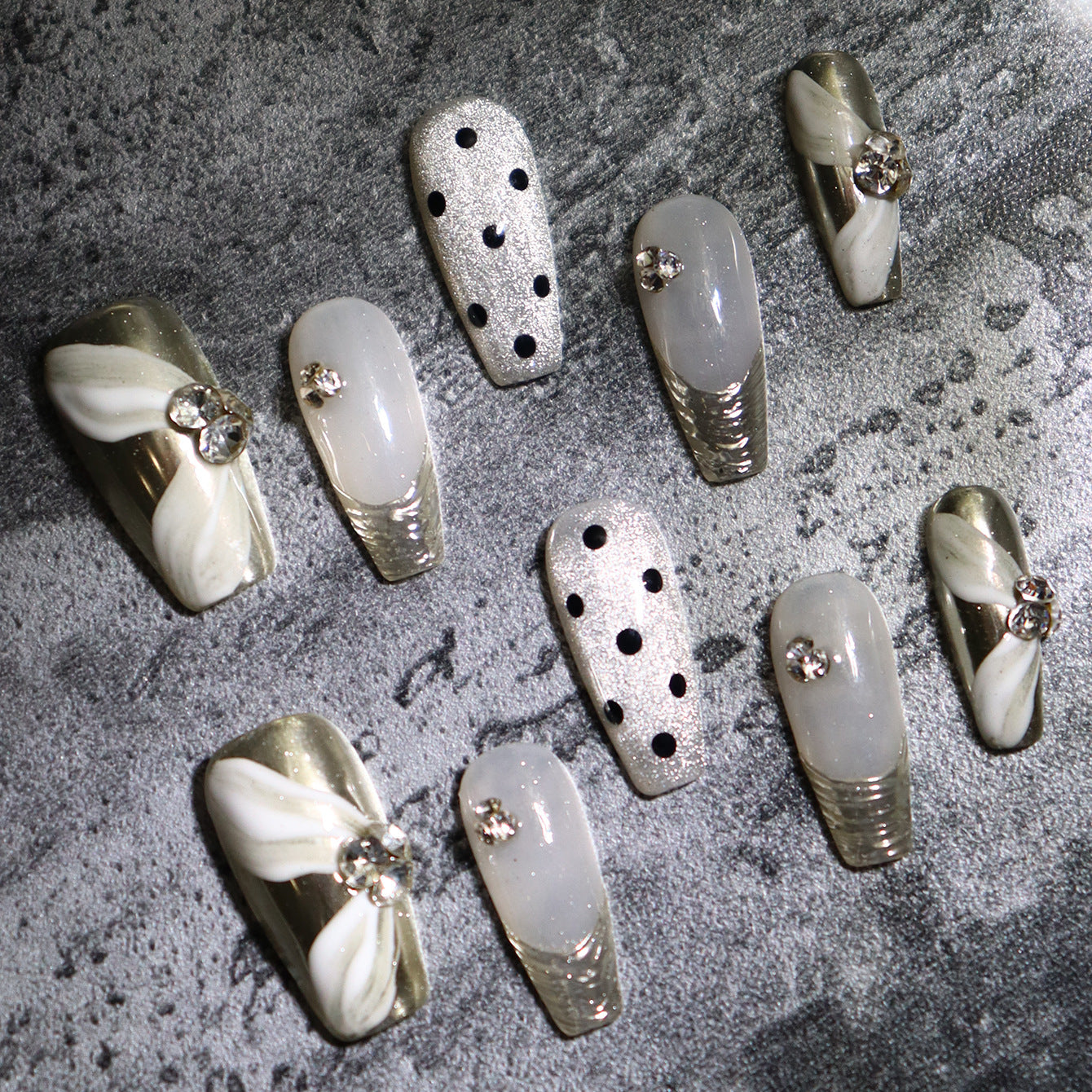 Hepburn Time Light Golden Polka Dot Wear Nail Wedding Affordable Luxury Style Temperament Nail Stickers French Ribbon