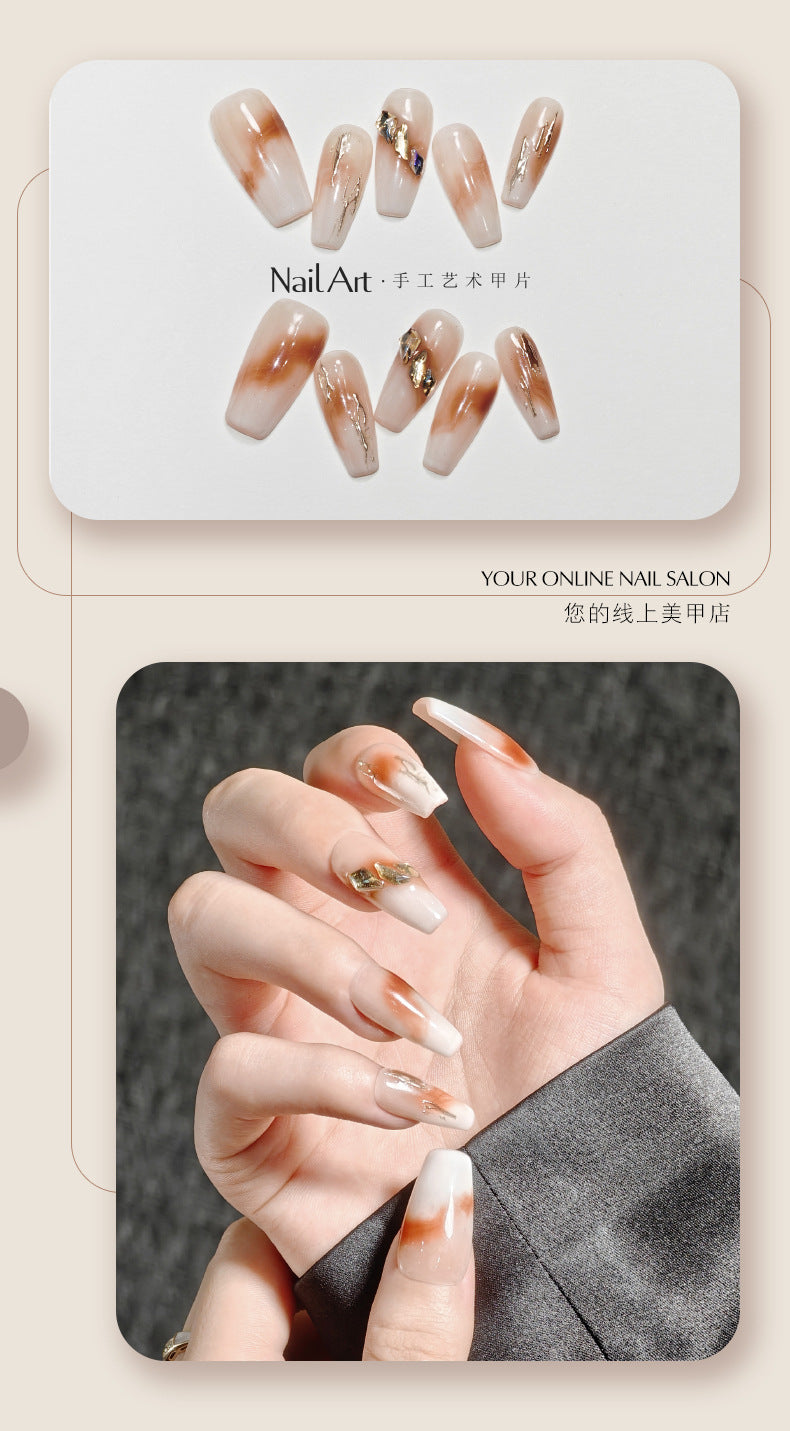 Qiuyi Handmade Wear Nail Nude Color Blooming White Advanced Texture Nail Stickers Handmade Fake Nail Tip Wholesale