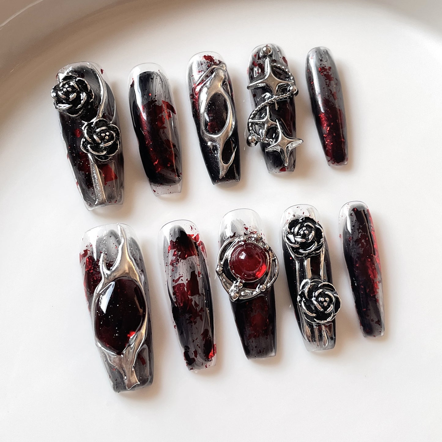 【Dyed Nail】Cross-Border Long European and American Wear Nail Color Enchantress Gothic Style Dark Handmade Wear Nail Wholesale