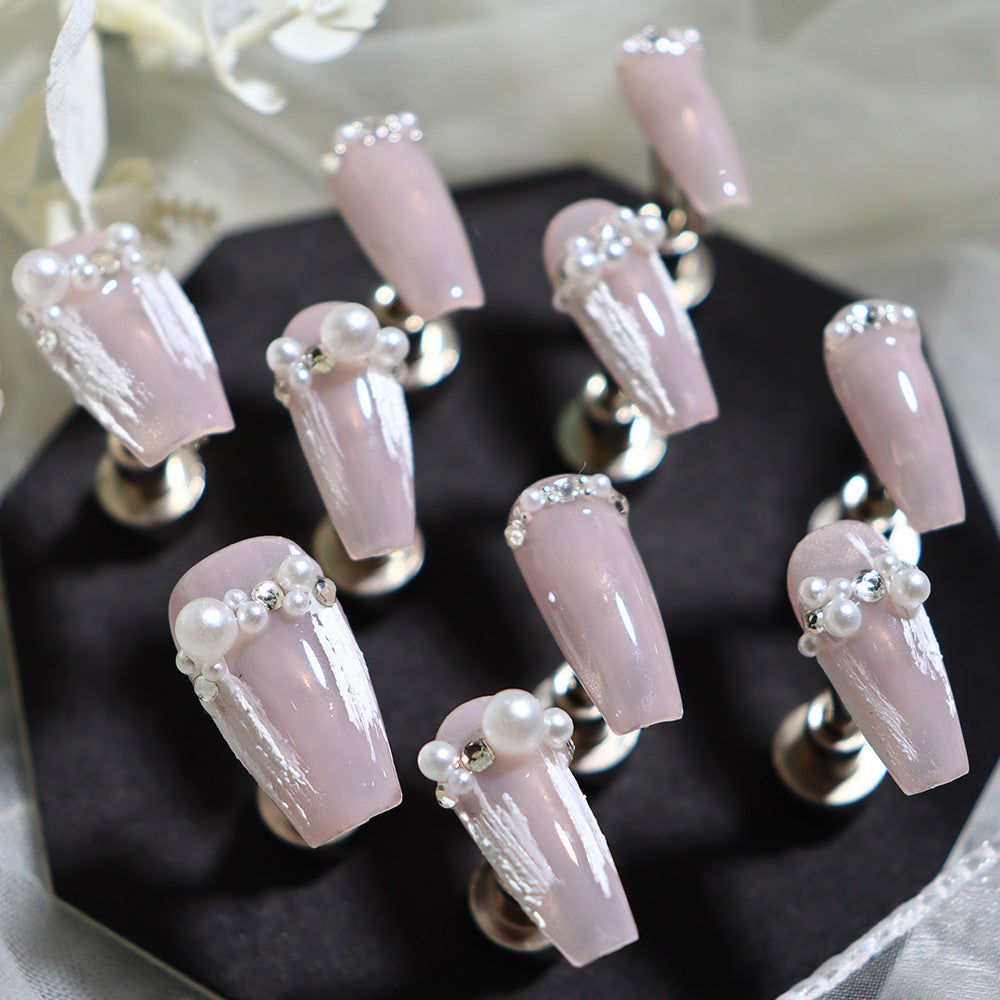 Pink Wedding Armor Wear Nail Pearl Wedding Dress Sweet Angel Wings Light Luxury Three-Dimensional Plaster Handmade Nail Stickers