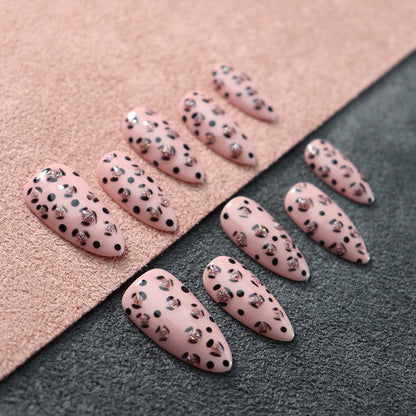 New Sweet Cool Sweet Milk Leopard Pink Hand-Worn Armor European and American Leopard Print Y2K Nail Patch Hand-Painted Fake Nail Tip