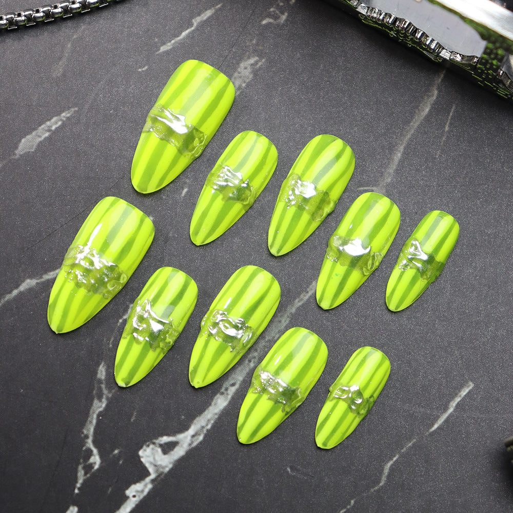 New Nail Beauty Patch Wear Armor Summer ins Wind Niche Advanced Personalized European and American Style Fluorescent Green One Piece Dropshipping