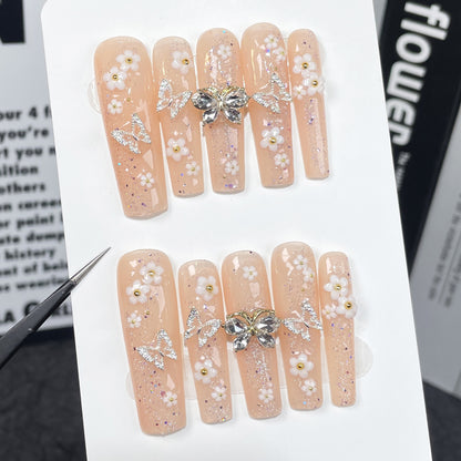 European and American Mid-Length Water Pipe Hand-Worn Nail Sweet Ice-Permeable Long Manicure Cross-Border Fresh Wearable Nail Sticker