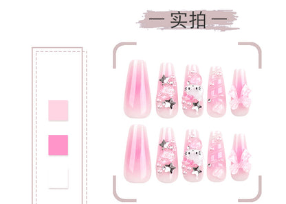 Cute Hello Kitty Nail Polish Three-Dimensional Water Ripple Nail Beauty Nail Stickers Bow Wearable Nail Tip