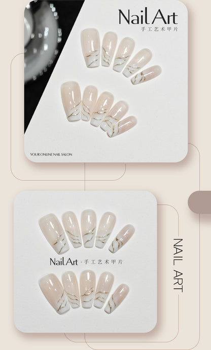 Handmade Wear Nail Autumn High-Grade French Short Milky White Blooming White Hand Wear Nail Tip Manicure