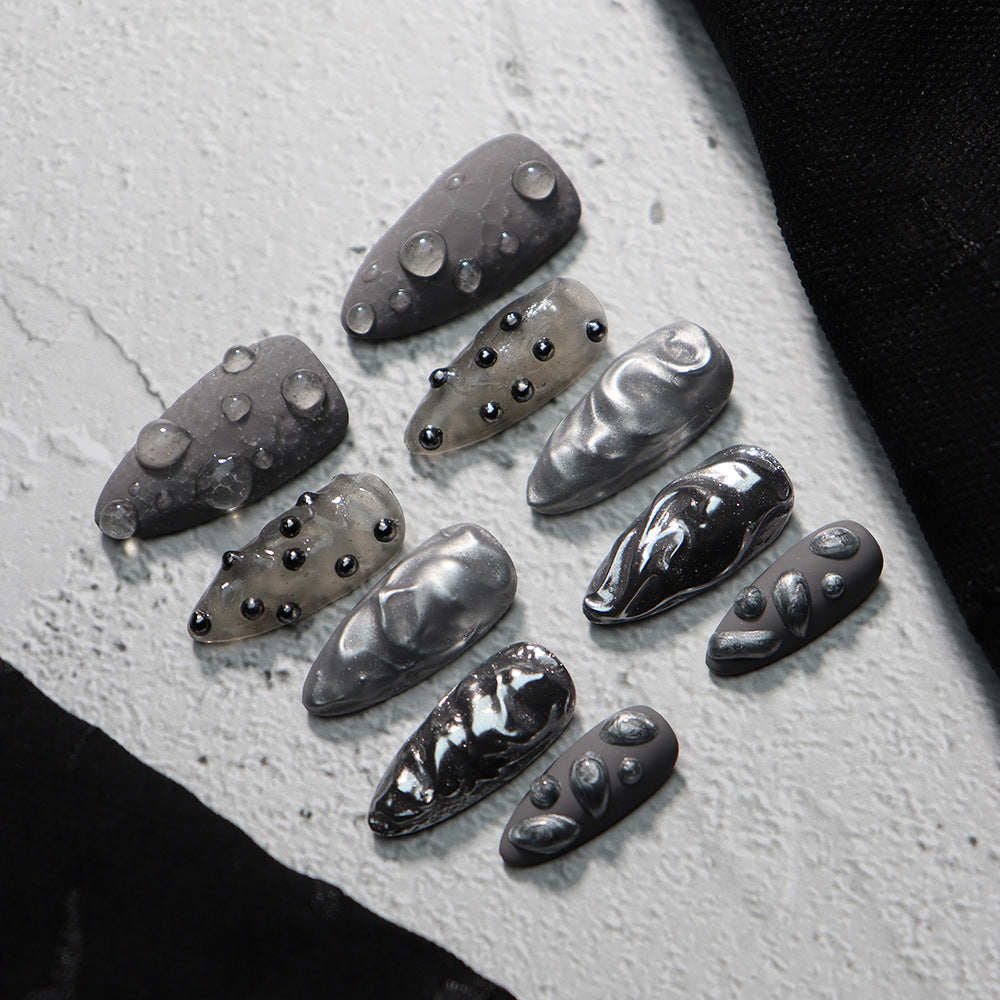 New Nail Beauty Patch Wear Armor Advanced European and American Silver Gray Mysterious Galaxy Outer Space Water Epoxy Fake Nail Tip