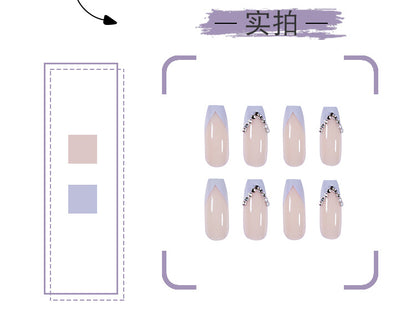 Light Purple French Full Diamond Long Ballet Nail Stickers Nail Patch Wear Finished Nail Beauty Fake Nails Detachable Nail