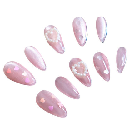 Thin and Glittering Pink Love Cat Eye Wear Nail Pearl Simple Sweet Pure Cute Sweet Girl Nail Stickers A300