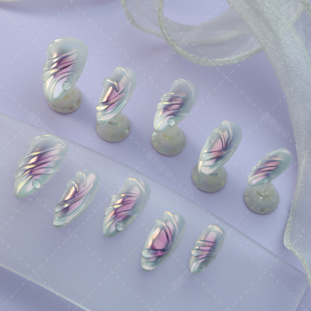 New Handmade Hand-Painted Wear Nail Cat Eye Blush Blooming Dream Purple Epoxy Advanced All-Match Nail Stickers Batch