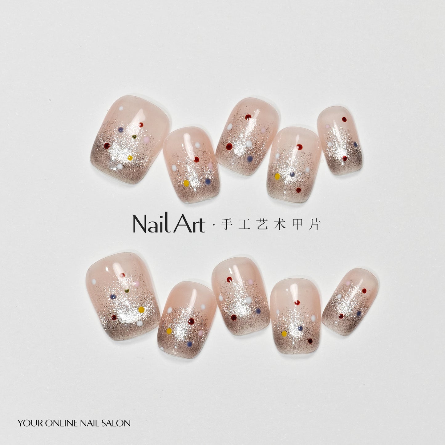 Handmade Wear Nail Summer Short Smile Cat Eye Polka Dot High Sense Manicure Handmade Fake Nails Wholesale