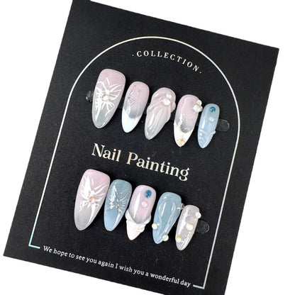 Pure Hand Drawing Colorful Nail Stickers Wear Nail Tip High-Grade Summer Europe and America Cross Border Straight Hair Handmade Pure Summer