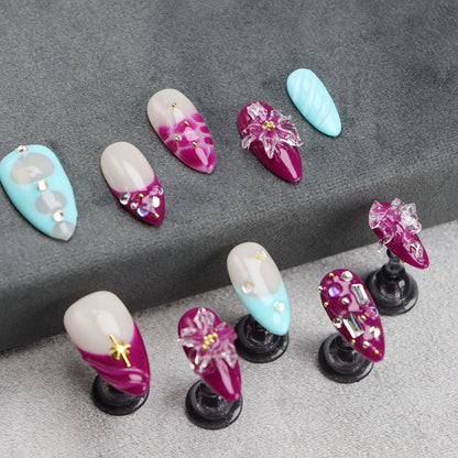 Hot Sale Handmade Wearing Nail Painted Flower Three-Dimensional Crystal Ice Flower Ink Blue Color Jumping Texture Nail Stickers