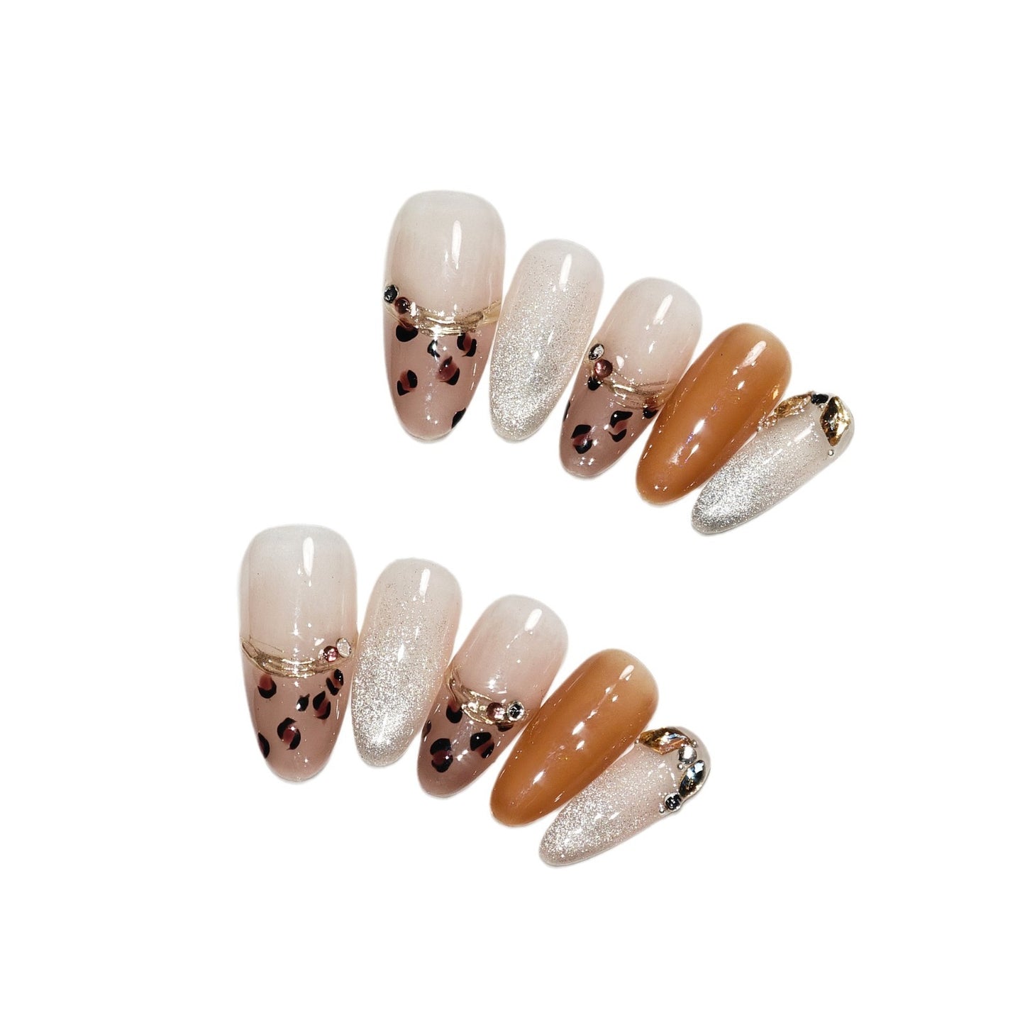 Handmade Wear Armor Summer Advanced Atmosphere Cat Eye French Leopard Print Nail Stickers Handmade Fake Nail Tip Wholesale