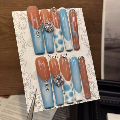 Cross-Border European and American Blush Super Long Water Pipe French Blush Pure Handmade Wear Nail Advanced Finished Product Removable Fake Nails