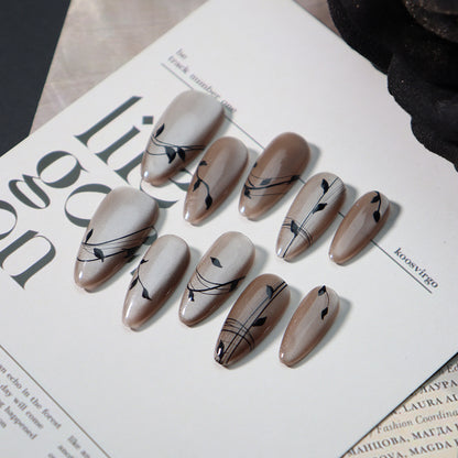 Factory Direct Sales Wear Nail Tip Handmade Pure Summer Texture White Cat Eye Leaves Almond Fake Nail Tip Generation Hair