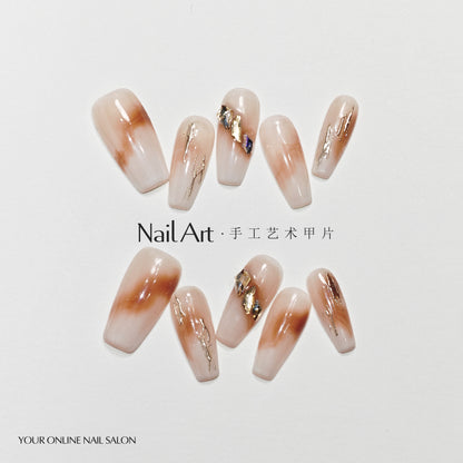 Qiuyi Handmade Wear Nail Nude Color Blooming White Advanced Texture Nail Stickers Handmade Fake Nail Tip Wholesale