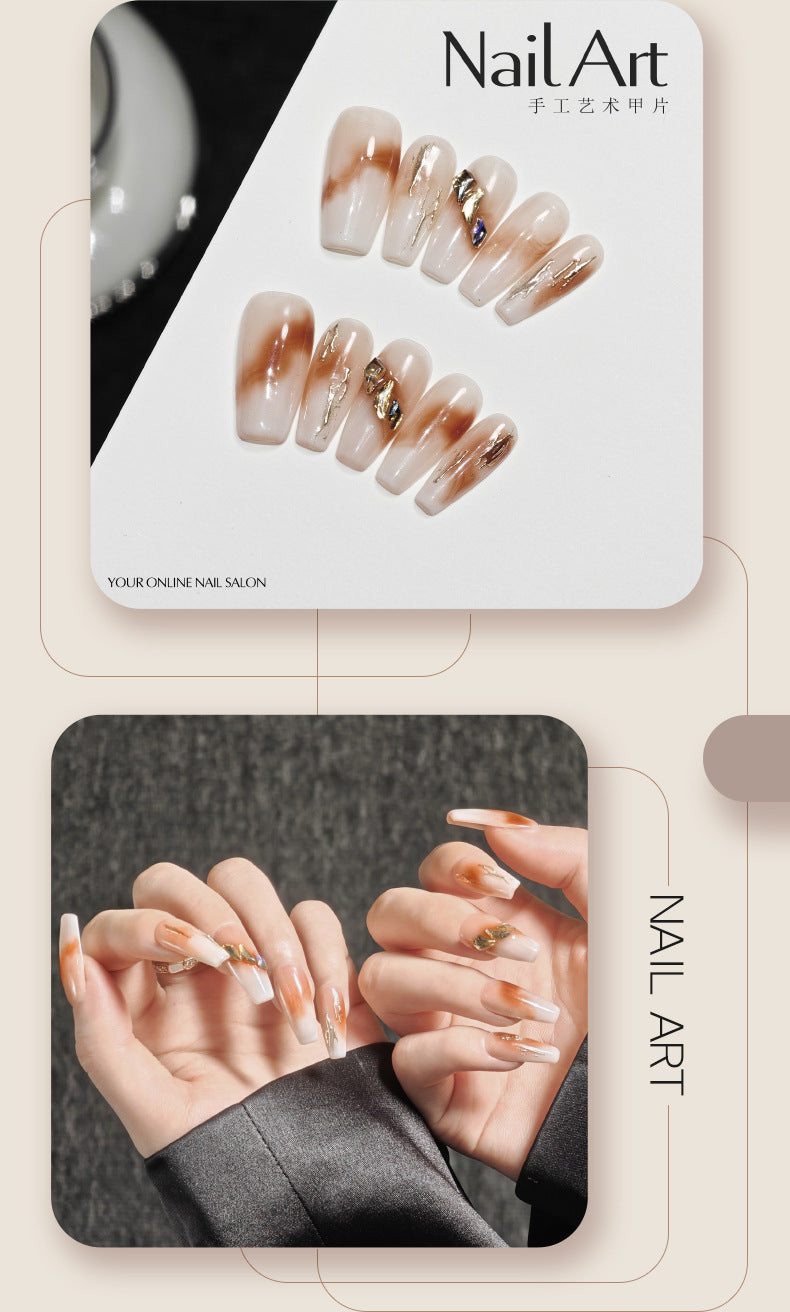 Qiuyi Handmade Wear Nail Nude Color Blooming White Advanced Texture Nail Stickers Handmade Fake Nail Tip Wholesale