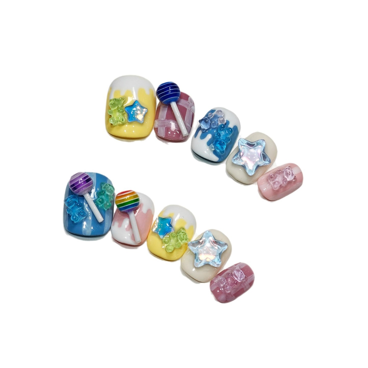 Handmade Wear Armor Cute Short Cartoon Lollipop Handmade Nail Stickers Fake Nails Ten Finger Nail Tip Wholesale