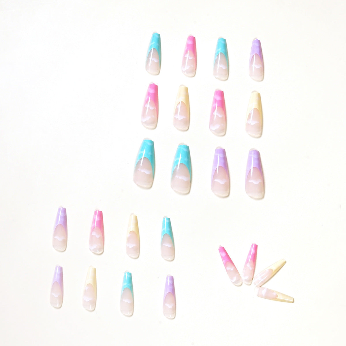 Rainbow Series French Cotton Clouds Foreign Trade Direct Supply Wear Finished Nail Beauty Fake Nails Nail Stickers Nail Patch