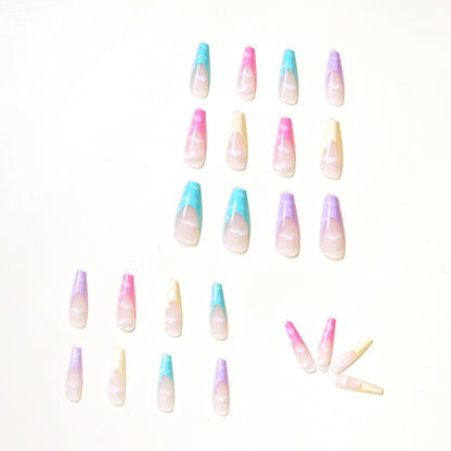 Rainbow Series French Cotton Clouds Foreign Trade Direct Supply Wear Finished Nail Beauty Fake Nails Nail Stickers Nail Patch