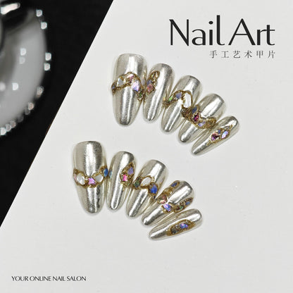 Handmade Wear Armor Metal Retro Textured Short Aurora Fritillary Handmade Nail Stickers Fake Nail Tip Wholesale