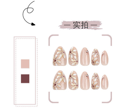 Nude Flower Wear Nail Wholesale3D Short Short Tip High-Grade Manicure Wearable Nail Tip Finished Product Fake Nails