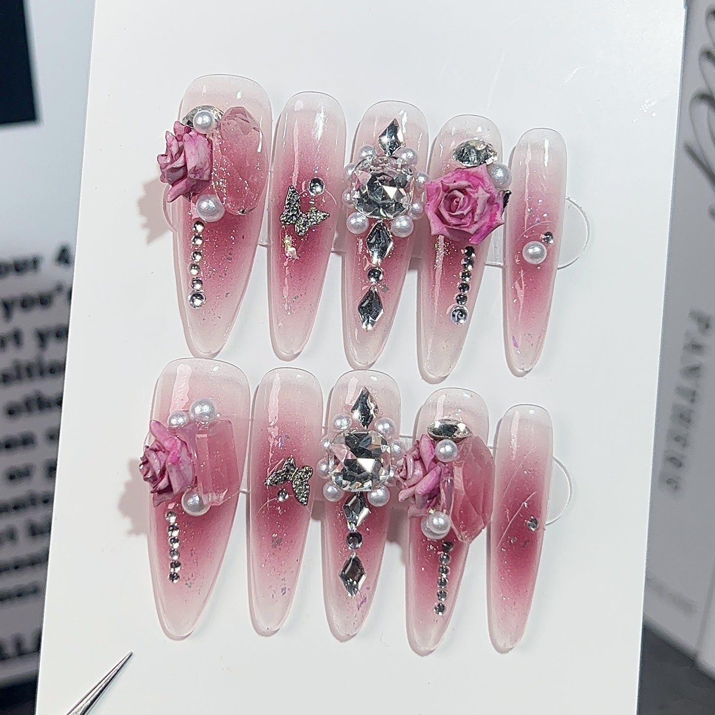 【Dyed Nail】Handmade Wear Nail Ice Transparent Blush Nail Sweet Pure Temperament Long Nail Stickers Detachable