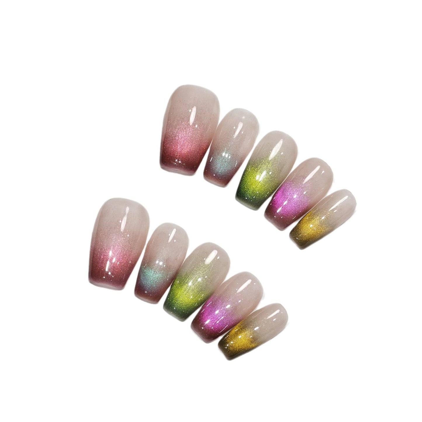 Handmade Wear Nail Tip Summer Dopamine High-Grade Cat's Eye French Rainbow Sweet Cool Short Handmade Beauty